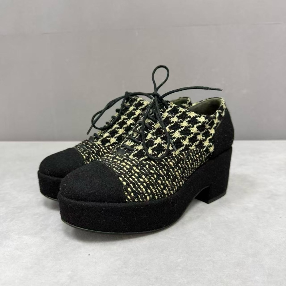 CHANEL Black and Cream Platform Shoes